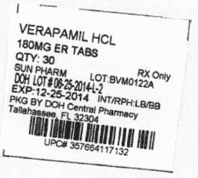 Label Image For 180mg (Verapamil 180mg)